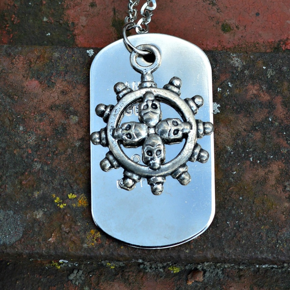 Unisex Sailor Skull Dog Tag Silver Necklace